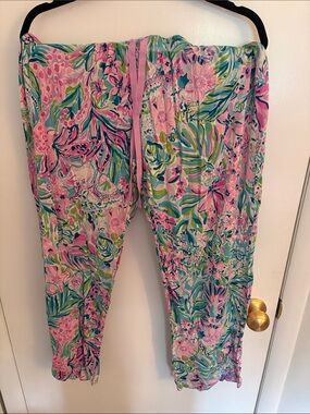 Lilly Pulitzer Floral Print Pink Cotton Lounge Pants XL